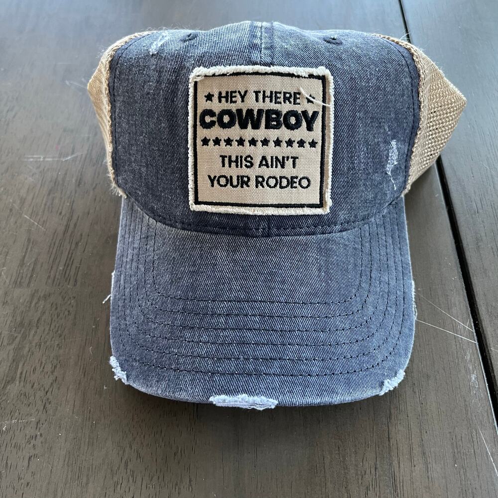 Denim and Tan Distressed Cowboy Hat